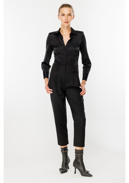 Yüksek Bel Pileli Havuç Pantolon-Siyah modelleri