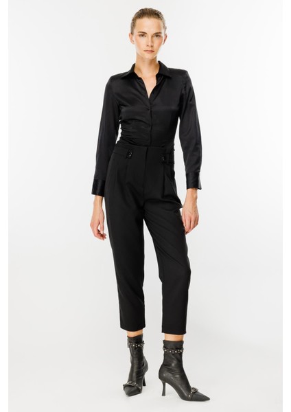 Yüksek Bel Pileli Havuç Pantolon-Siyah indirimleri