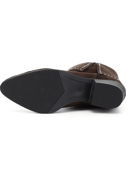 Kadın Kahve Süet Sivri Burun Kalın Topuklu Kovboy Çizme fırsatları