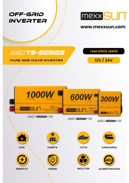 Inges - Mexxsun 24 Volt 1000 Watt Tam Sınus Inverter Karavan Bağ Evi 220 Volt Çevirici Invertör