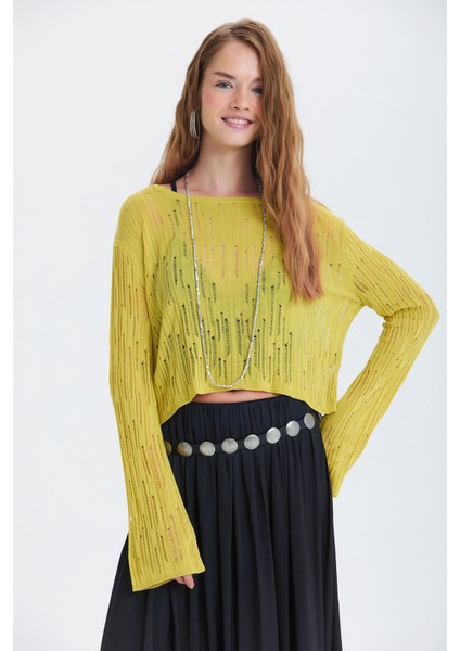 Delikli Bisiklet Yaka Bluz Yeşil modelleri