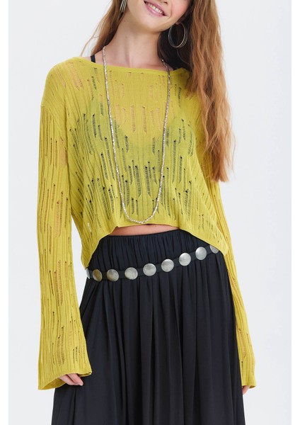 Delikli Bisiklet Yaka Bluz Yeşil indirimleri