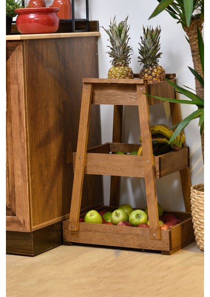 3 Katlı Ahşap Sebzelik Meyvelik Mutfak Banyo Düzenleyici Ceviz fırsatları