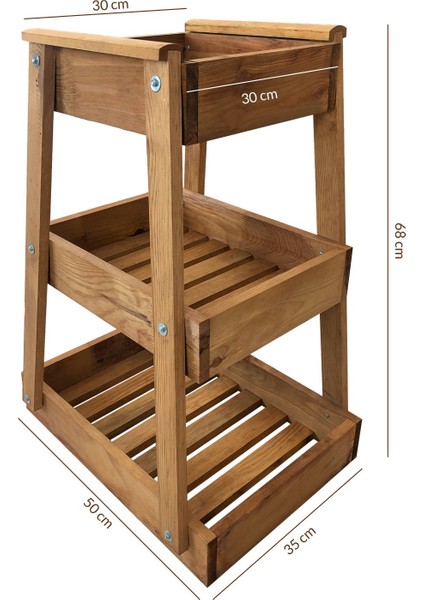 3 Katlı Ahşap Sebzelik Meyvelik Mutfak Banyo Düzenleyici Ceviz