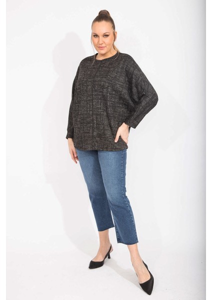 Kadın Antrasit Rahat Kesim Düşük Kollu Simli Tunik 65N35495