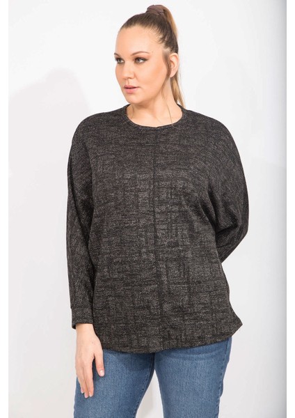 Kadın Antrasit Rahat Kesim Düşük Kollu Simli Tunik 65N35495 fırsatları