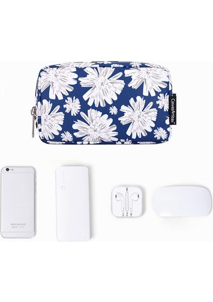 Canvasartısan H34-S11 Krizantem Desenli Polyester Fermuarlı Kulaklık Şarj Cihazı Fare Kılıfı Dijital Aksesuar Saklama Çantası (Yurt Dışından) fırsatları