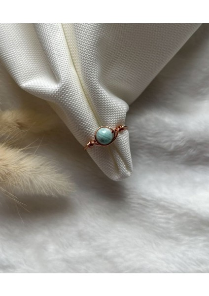 Amazonit Taşı Ayarlanabilir Bakır Tel Yüzük El Yapımı