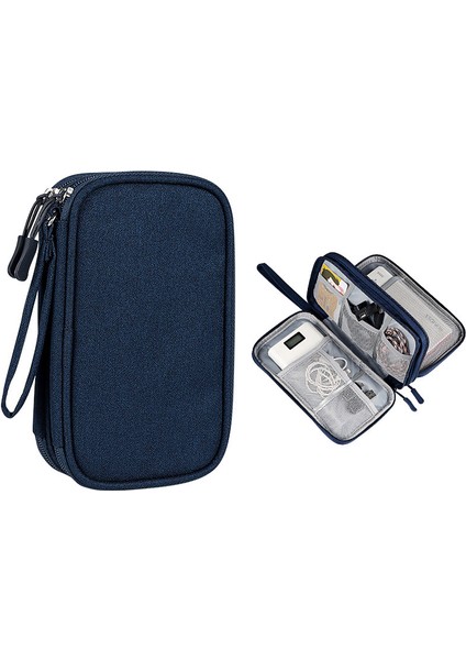 Boyut L (21X12,5X6 Cm) Düzenleyici Çanta Çok Katmanlı Saklama Çantası Kablo Şarj Adaptörü Için - Lacivert (Yurt Dışından)