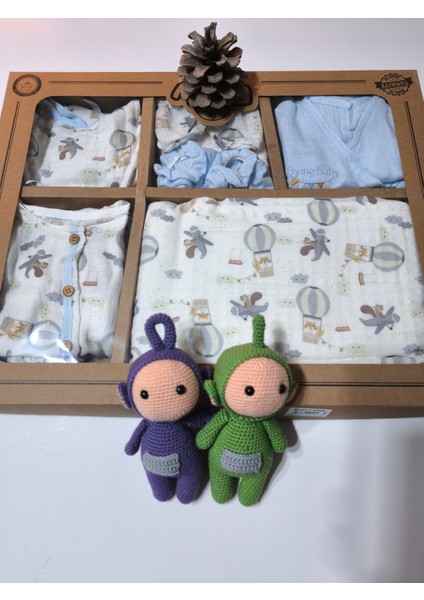 Kız-Erkek Yeni Doğan Hastane Çıkışı % 100 Organik Pamuk Kutulu 10'lu Full Takım Müslin Balonlu