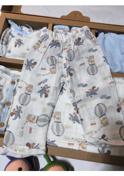 Kız-Erkek Yeni Doğan Hastane Çıkışı % 100 Organik Pamuk Kutulu 10'lu Full Takım Müslin Balonlu