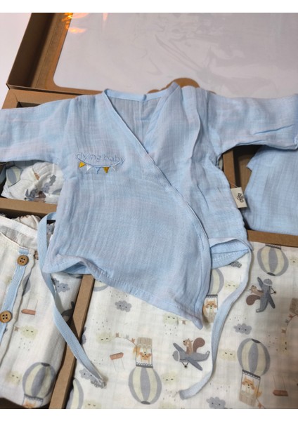 Kız-Erkek Yeni Doğan Hastane Çıkışı % 100 Organik Pamuk Kutulu 10'lu Full Takım Müslin Balonlu