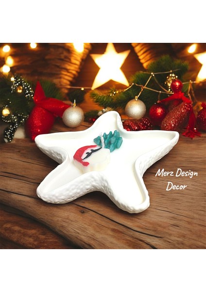 El Yapımı Dekoratif Yıldız Tabakta Yılbaşı Temalı Noel Baba Çam Ağacı %100 Doğal Vegan Soya Wax Mum fiyatları