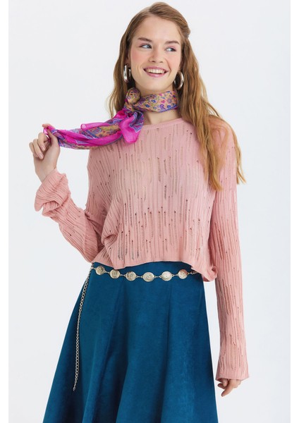 Etnik Desenli Hint Ipeği Şal Pembe - Mor modelleri