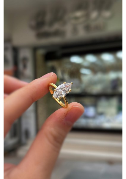 Gümüş Markiz Taşlı Altın Kaplama Yüzük fiyatları