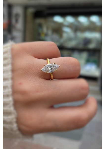 Gümüş Markiz Taşlı Altın Kaplama Yüzük modelleri