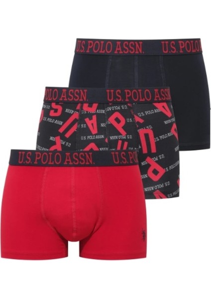 Erkek Lisanslı Uspa / Kırmızı - Baskılı - Lacivert Exclusive 3 Adet Boxer
