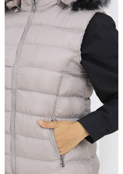 Kapüşonlu Fermuarlı Şişme Yelek 0177-01 Gri indirimleri