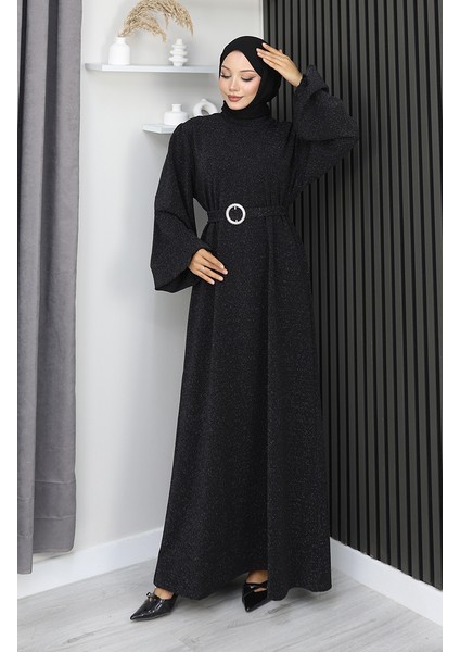 Scuba Kumaş Simli Abiye Elbise 0207-01 Siyah fiyatları