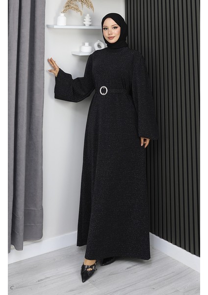 Scuba Kumaş Simli Abiye Elbise 0207-01 Siyah modelleri