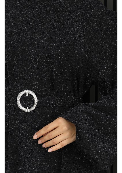 Scuba Kumaş Simli Abiye Elbise 0207-01 Siyah indirimleri