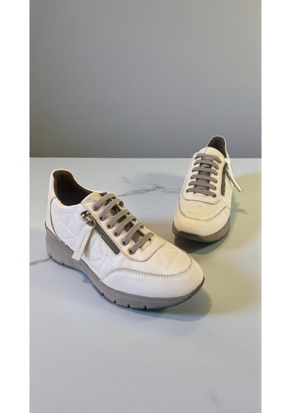 D25KA-3605 Silver Gri Hakiki Deri Tam Ortopedik Kadın Casual Günlük Ayakkabı