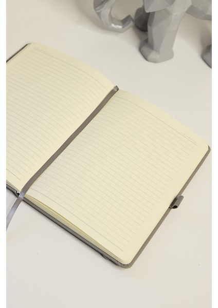 Kişiye Özel Gri Lastikli Kalem Tutuculu Evrak Cepli Vegan Deri 224 Sayfa Çizgili Not Defteri fiyatları