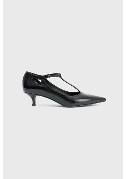 Kısa Topuklu Sivri Burun Ayakkabısı Siyah 10345849000