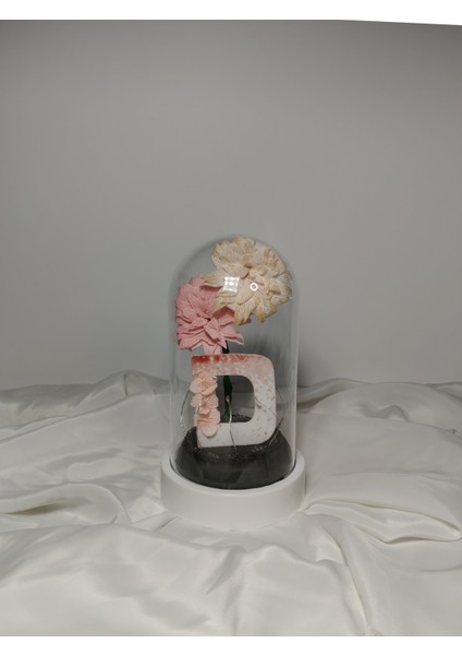 Dekoratif Ledli D Harfi, D Harfli Özel Dalia Çiçekli Teraryum Fanus, Hediyelik Fanus fırsatları