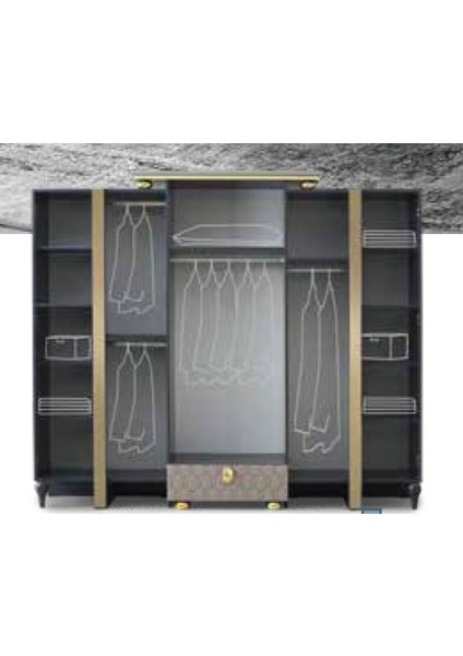 ABY Antrasit 6 Kapılı Sultan Dolap
