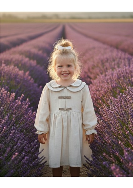 Kız Bebek Çocuk Elbise Otantik Keten Müslin %100 Pamuk Astarlı Tarz Tasarım Çok Şık
