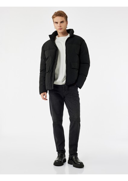 Uzun Kollu Kapaklı Cep Detaylı Fermuarlı Slim Fit Dik Yaka Kışlık Şişme Mont fiyatları