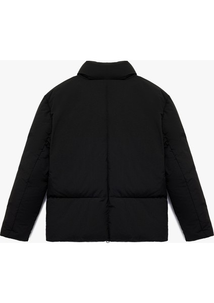 Uzun Kollu Kapaklı Cep Detaylı Fermuarlı Slim Fit Dik Yaka Kışlık Şişme Mont fırsatları