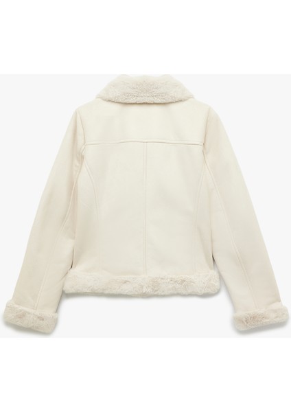 Cepli Fermuarlı Uzun Kollu Peluş Yaka Süet Görünümlü Crop Biker Ceket fırsatları