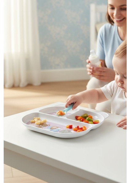 Fıtıfıtı Matt Cat Desenli ve Bölmeli Pembe Mama Tabağı- Melamin Tabak- Ek Gıda fiyatları