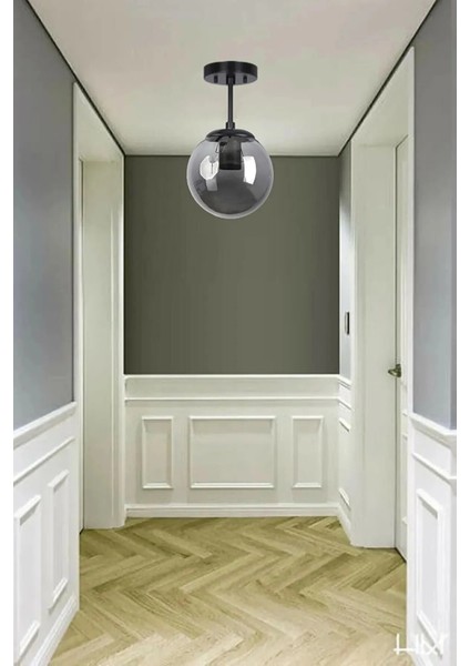 Mini Modern Glop Camlı Tekli Tavan Plofonyer Avize Füme