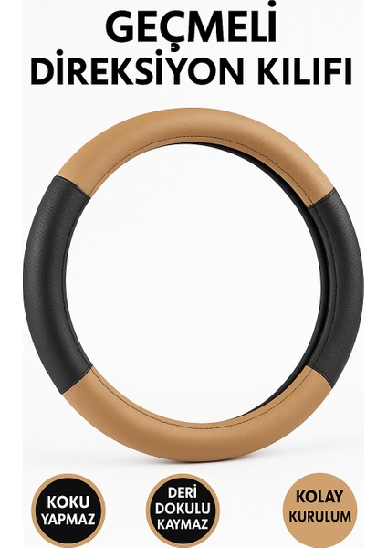 Volkswagen Transporter 2004-2015 Geçmeli Direksiyon Kılıfı Delikli Bej Siyah Deri fırsatları