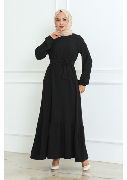 Bürümcük Kemerli Elbise Siyah - 46 fiyatları