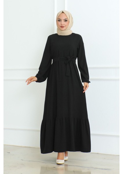 Bürümcük Kemerli Elbise Siyah - 46 fırsatları