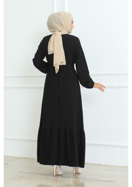 Bürümcük Kemerli Elbise Siyah - 46 indirimleri