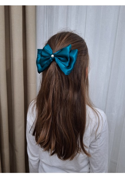 Kadın 3’lü Fiyonk Saç Tokası Seti + Scrunchie Hediyeli - Mavi Aura modelleri