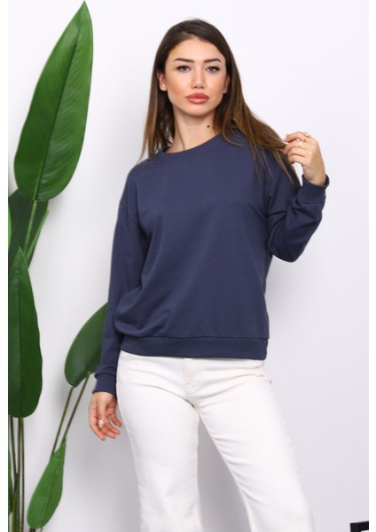 Antrasit Bisiklet Yaka İki İplik Sweatshirt