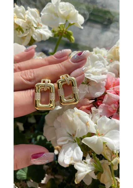 Dikdörtgen Model Taşlı Küpe modelleri