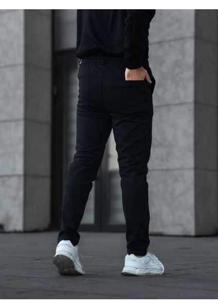 Erkek Diagonel Mikro Dokulu Cepli Pantolon - Siyah modelleri