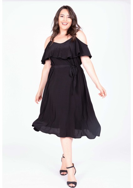 Volanlı Kemerli Elbise