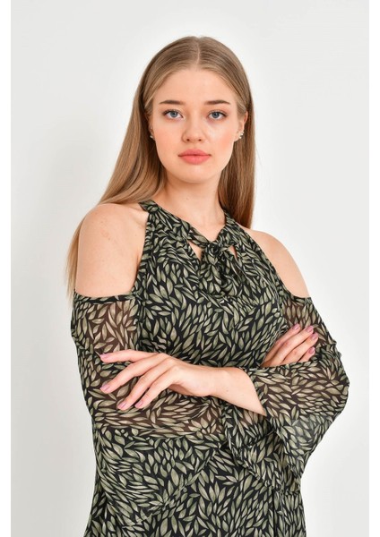 Şifon Bağlama Detaylı Elbise