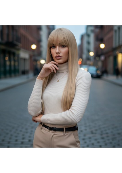 Düz Perçemli Uzun Fiber Sentetik Peruk / Balköpüğü