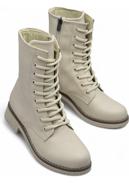 4659 Kadın Bot Ayakkabı Kaymaz Taban Fermuarlı Bağcıklı Günlük Kadın Bot