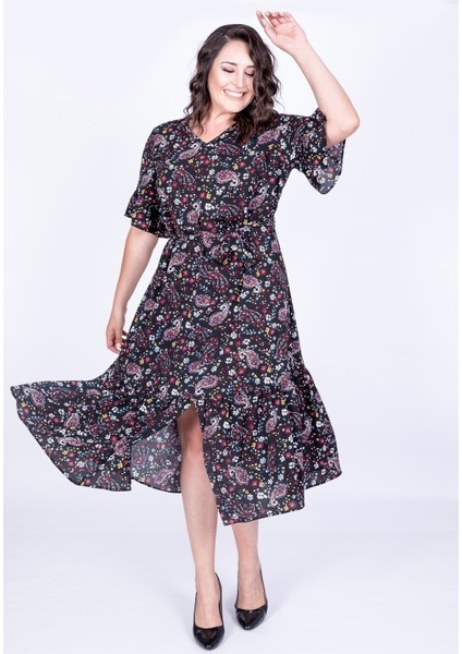 Yarım Kol Fırfır Detaylı Elbise