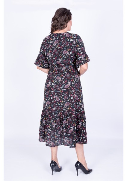 Yarım Kol Fırfır Detaylı Elbise